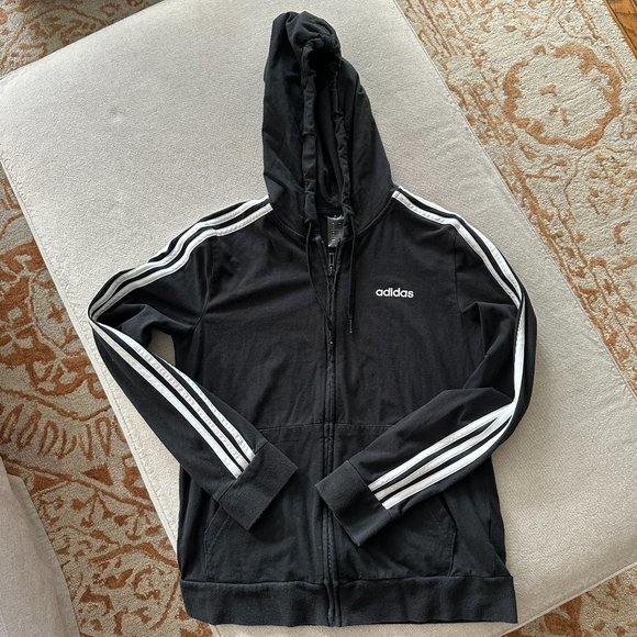 Adidas Women's 3 Stripe Full Zip Up Hoodie Long Sleeve Logo Black Sz M - Picture 2 of 5